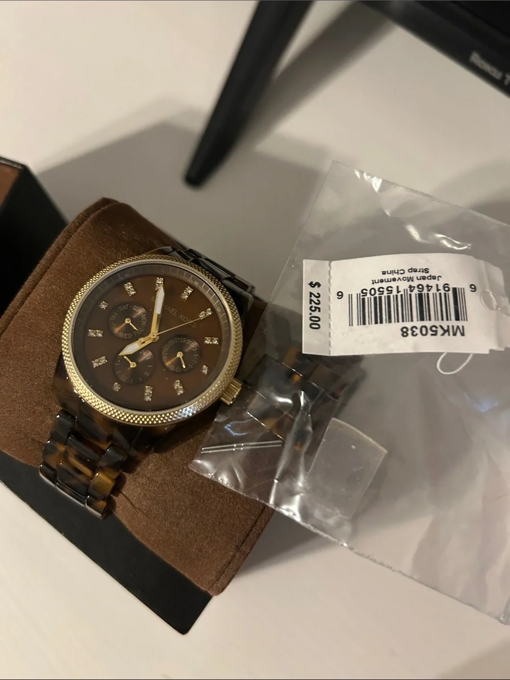 Michael Kors Brown Tortoiseshell and Gold Chronograph Watch